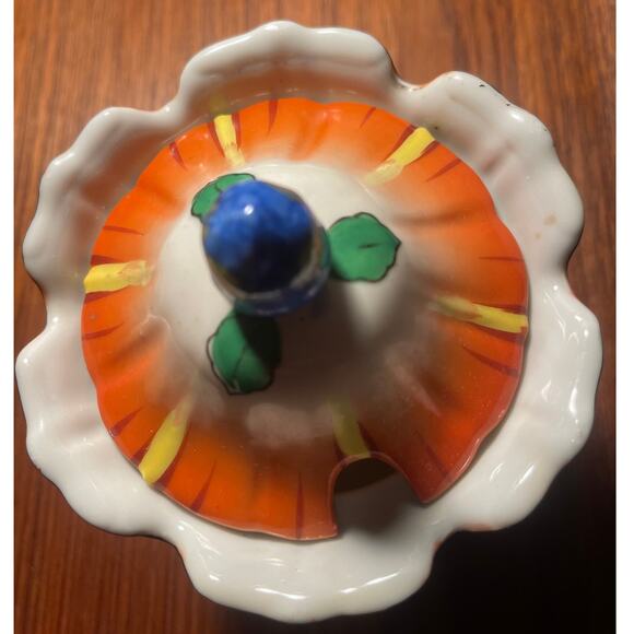 Seiei & Co. Japanese Lusterware Orange Tulip Sugar / Condiment Bowl - Picture 2 of 4